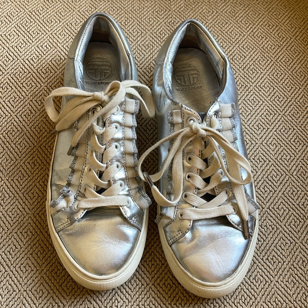 Tory Burch Silver Sneakers, 7.5